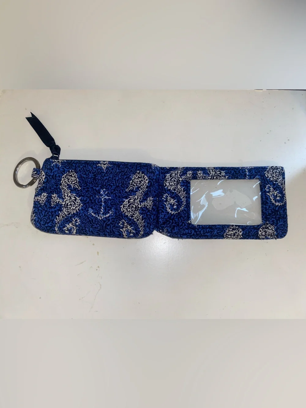 Vera Bradley Royaln Blue and White Seahorse Paisley Wristlet ID Case